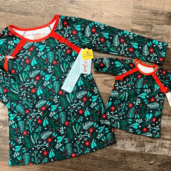 NWT Cat & Jack Toddler Girls Christmas Pajama Gown Matching Doll Set 3T - Picture 1 of 3